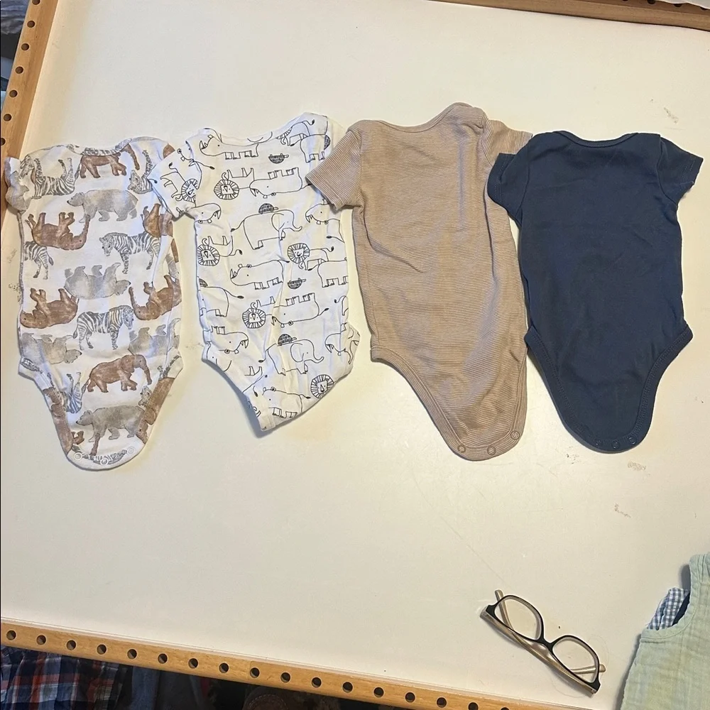 Carter's Animal Print and Solid Bodysuits - Blue, Brown, White